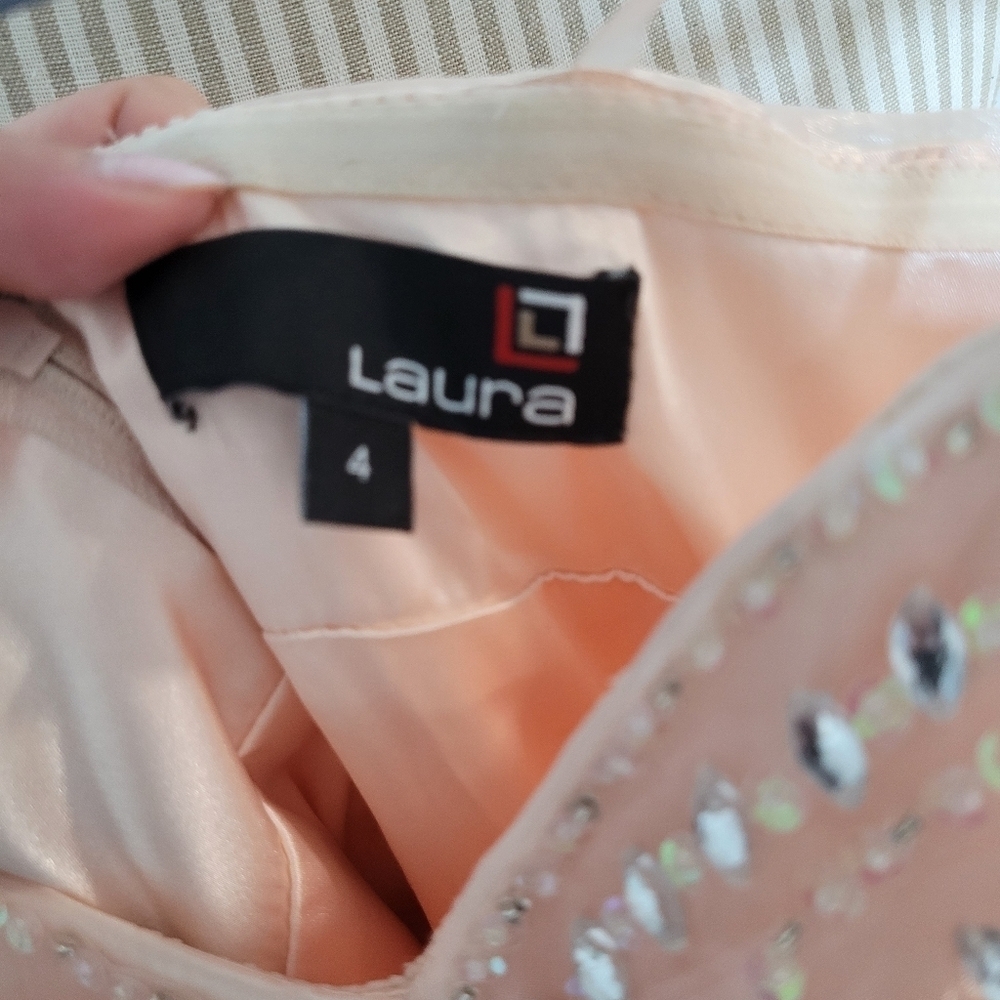Vintage Laura Rhinestone Cocktail Dress Pink Salmon Size 4 - Picture 14 of 15
